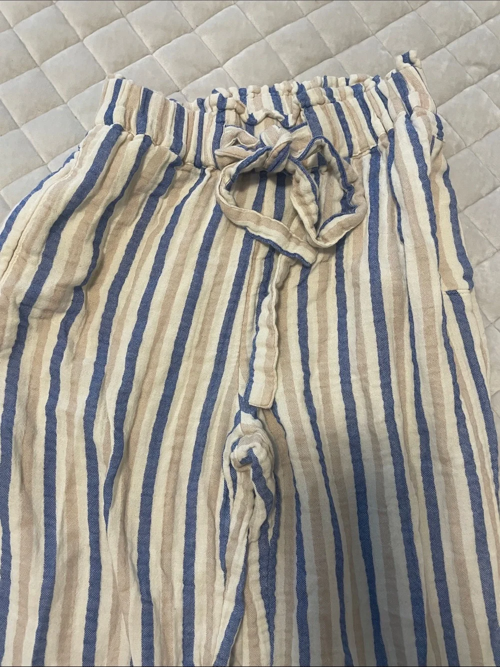 Striped Straight-Leg Women’s Pants in Blue & Cream